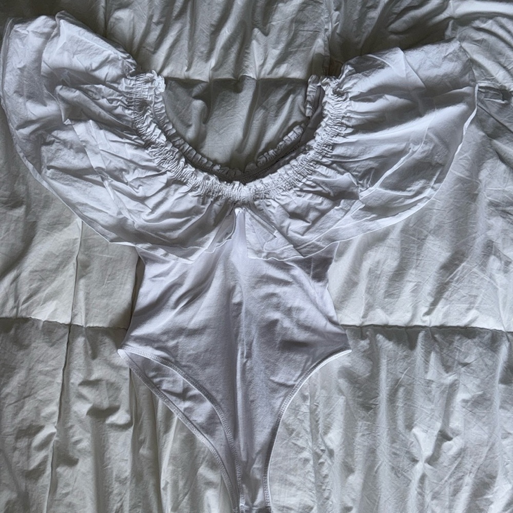 White ruffle trim bodysuit